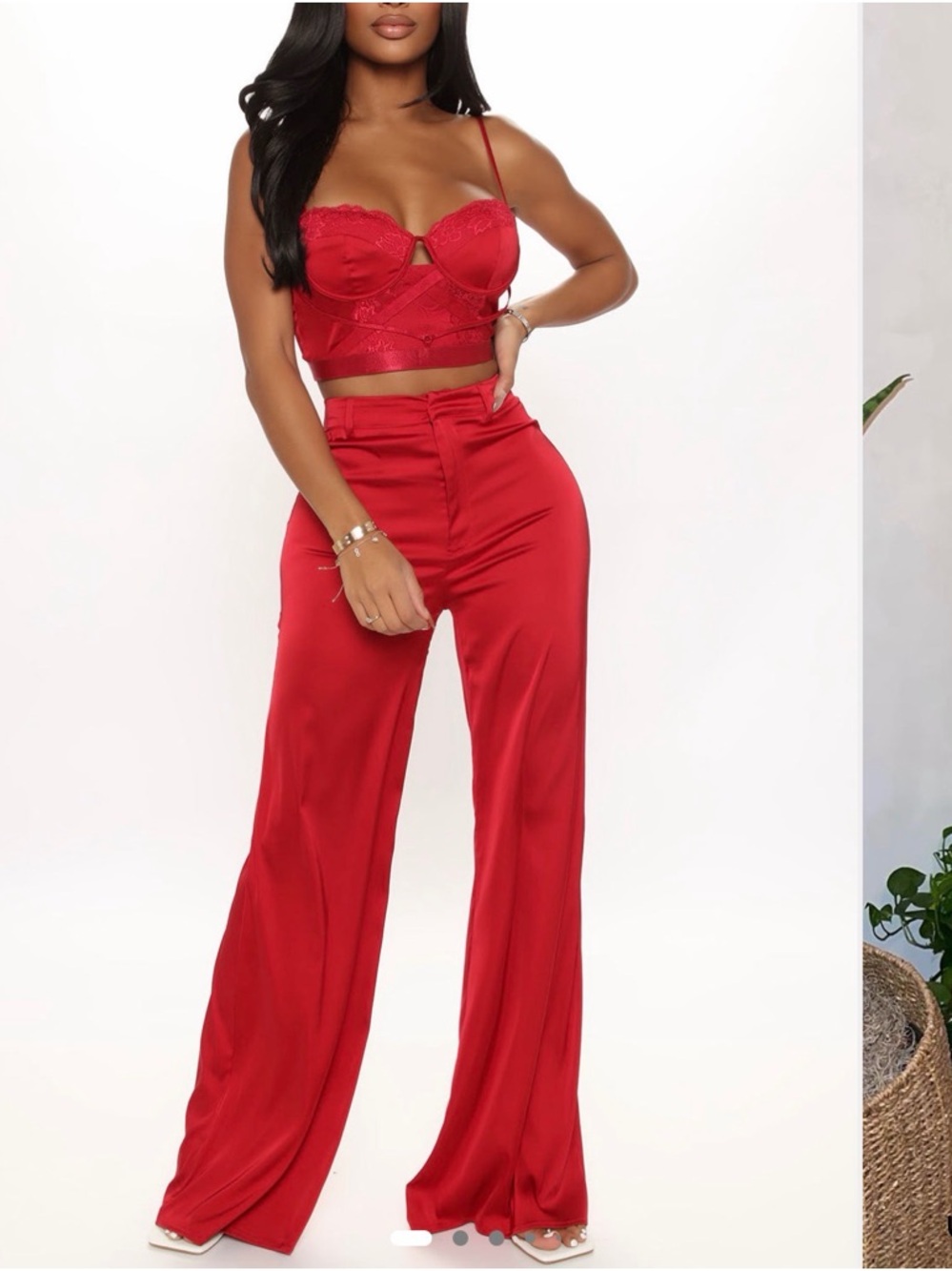 Red Satin Wide-Leg Pants - Women's Pants & top set